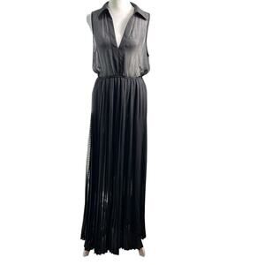 XXI Sheer Chiffon Maxi Dress Collared Tank Pleated Skirt Black Size Medium